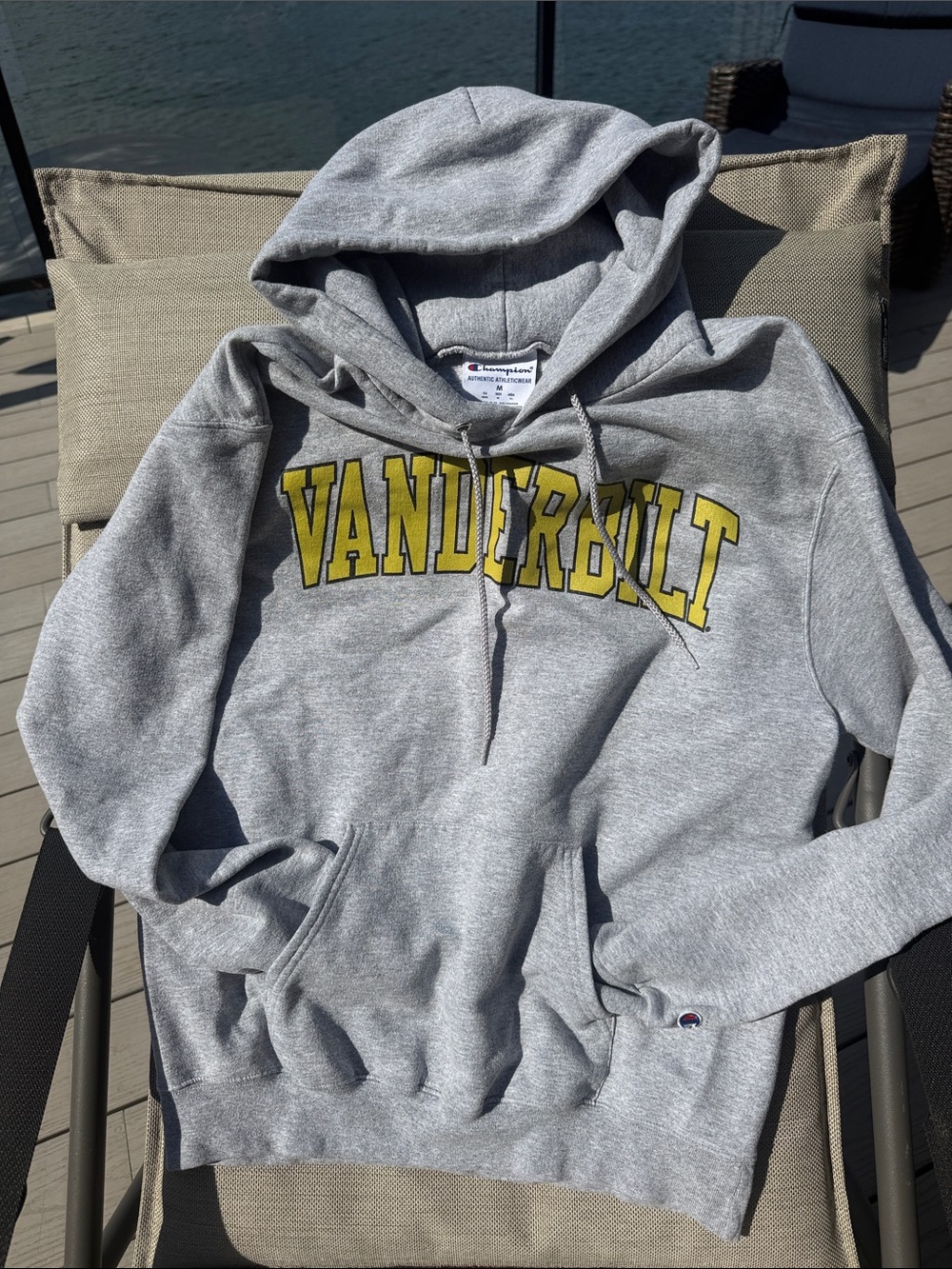 Medium Champion Gray Hoodie with Yellow Vanderbilt Chest Print